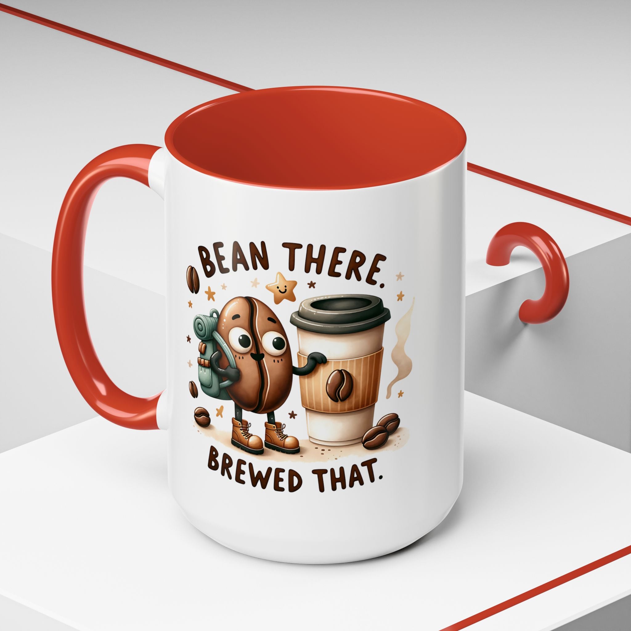 Bean There Brewed That Coffee Mug — Cute Coffee Bean & Cup Accent Mug (11/15oz)