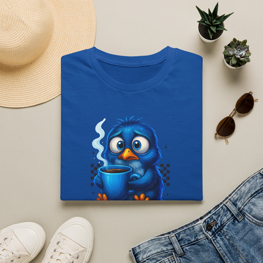 Cute Blue Bird 'Coffee First Adult' Graphic Tee — T-Shirt