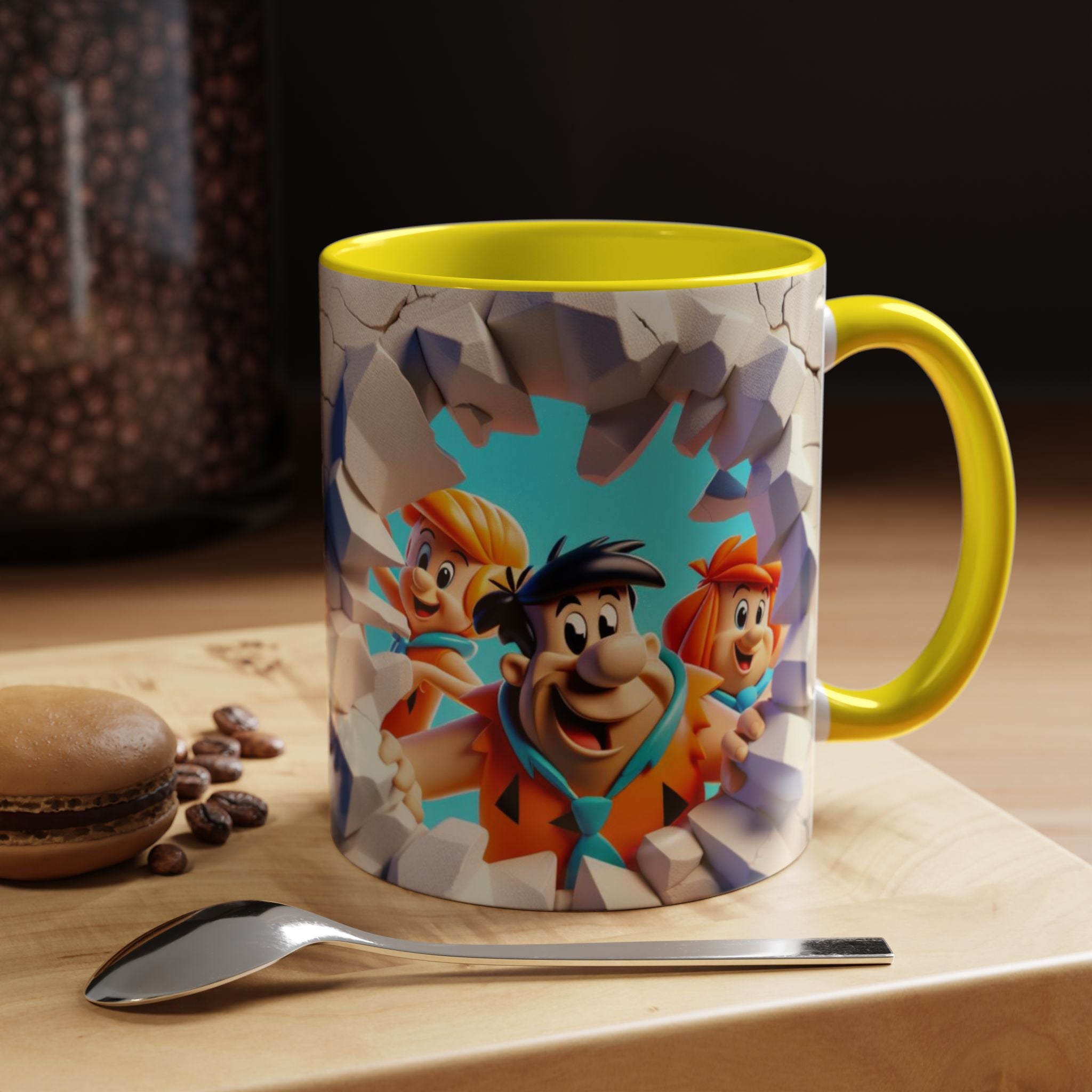 Flintstones "Break Through" Accent Coffee Mug — Retro Cartoon Stone Age Design (11/15 oz)