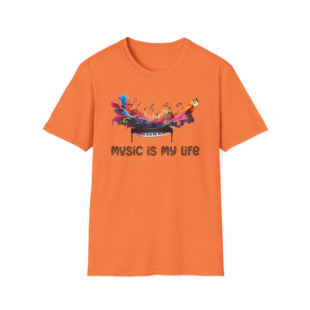 Music Is My Life T-Shirt — Colorful Piano Splash Graphic Tee