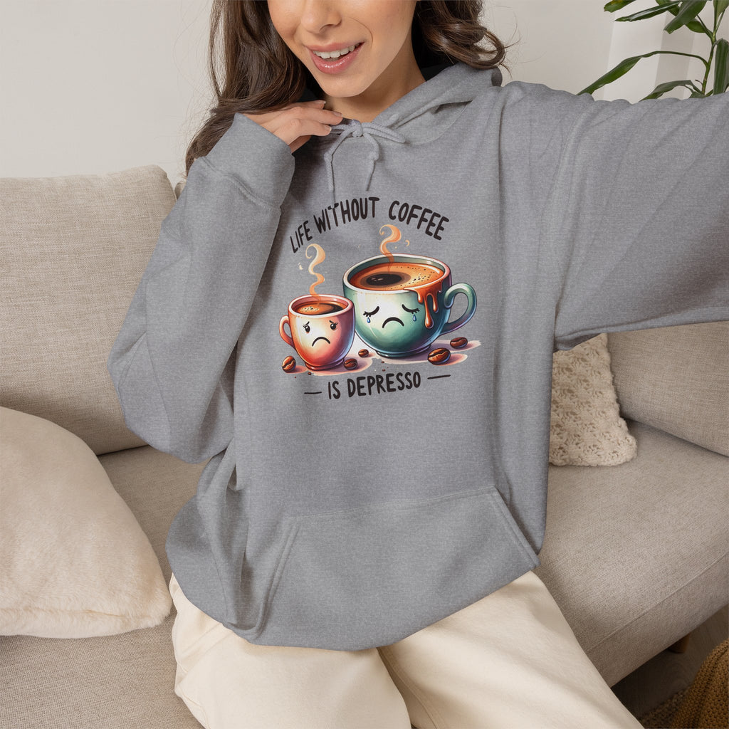 “Life Without Coffee Is Depresso” Cute Cartoon Coffee Hoodie — Coffee Lovers Hoodie