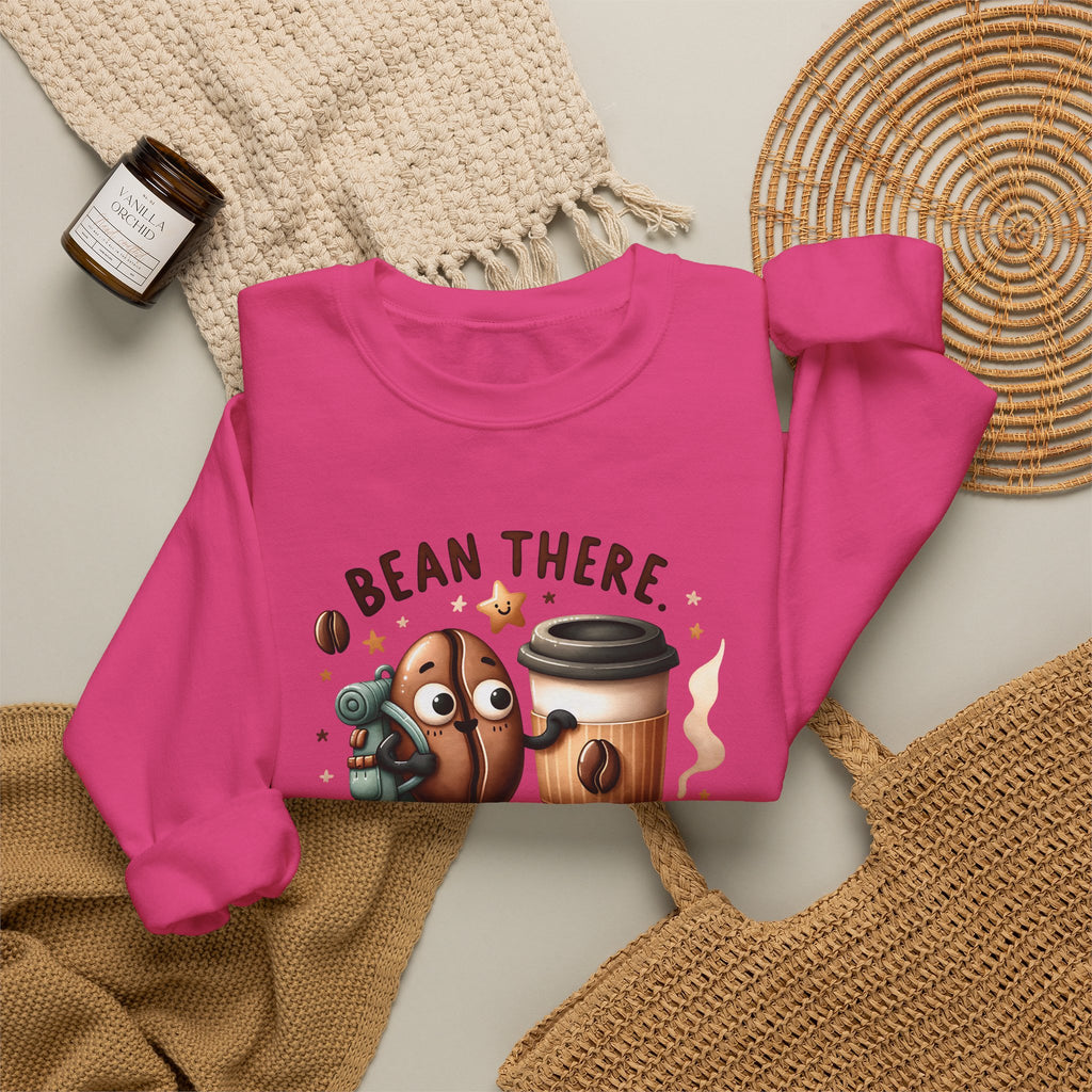 Coffee Crewneck Sweatshirt — “Bean There, Brewed That” Cute Coffee Bean Design