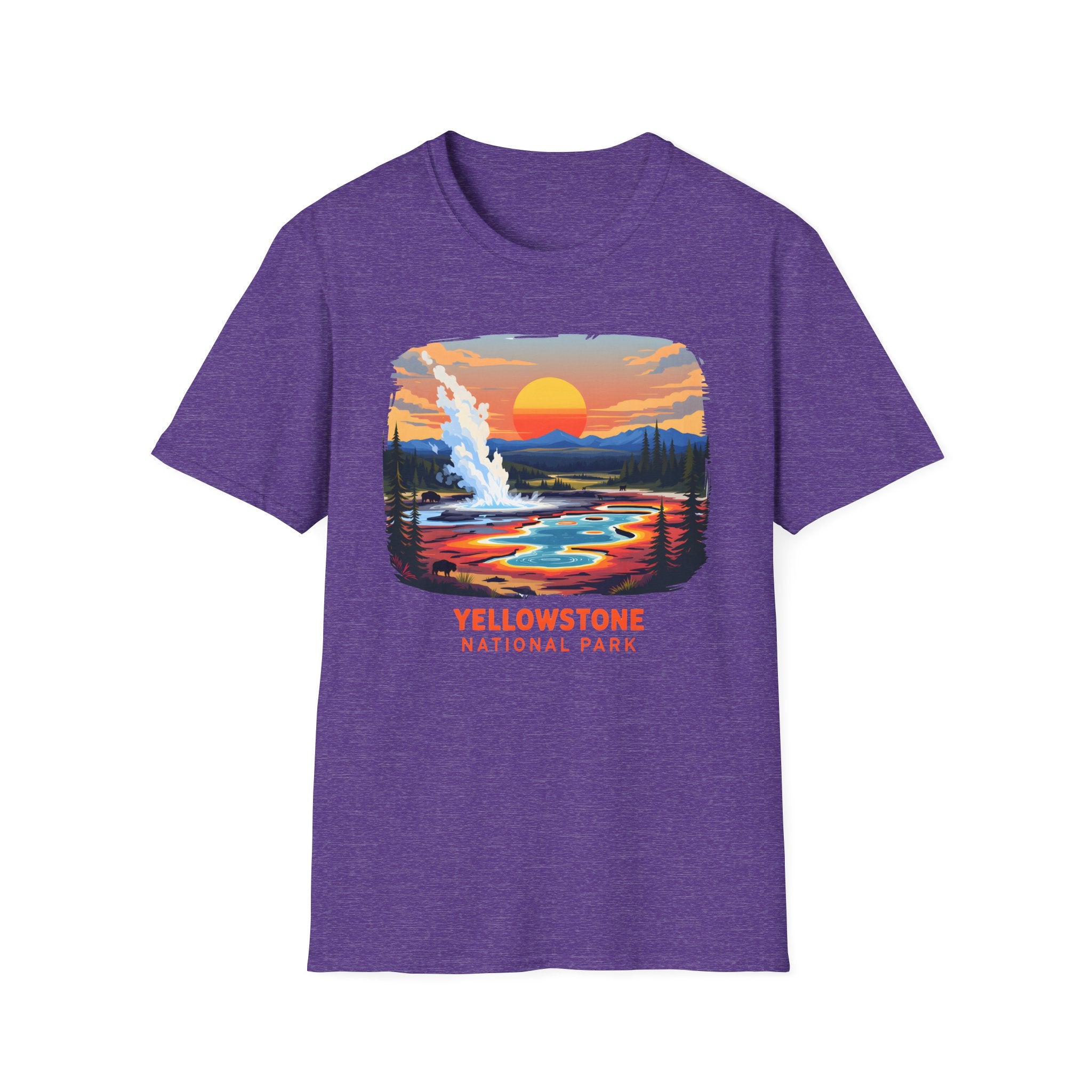 Yellowstone National Park Scenic T-Shirt — Geyser Sunset Graphic Tee