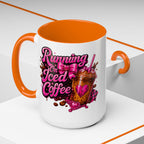 "Running on Iced Coffee" Pink Graphic Accent Mug (11/15oz) — Coffee Mug