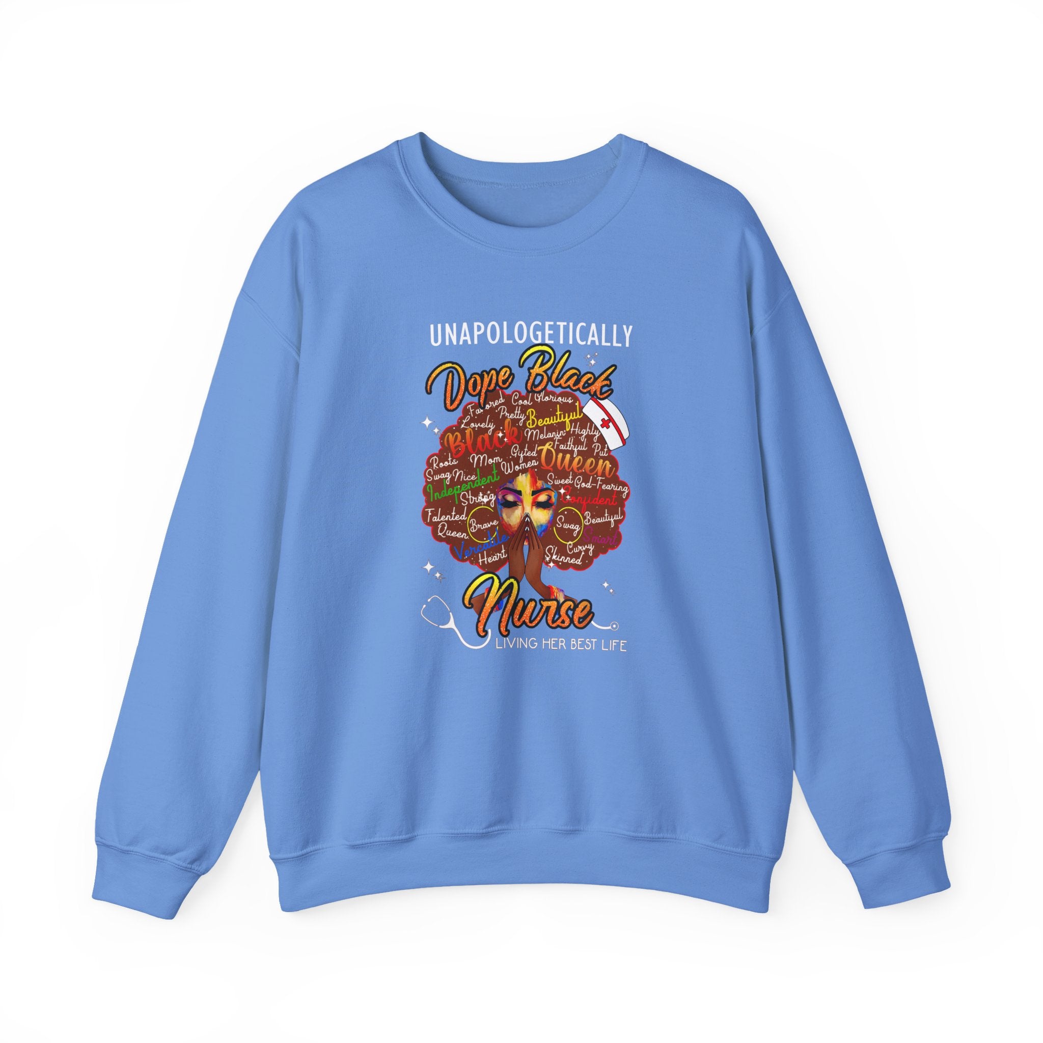 Unapologetically Dope Black Nurse Crewneck Sweatshirt – Brown Afro Nurse Stethoscope Design