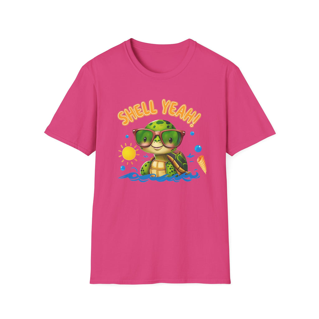 Shell Yeah Turtle T-Shirt — Cute Summer Beach Tee with Sunglasses & Surfboard