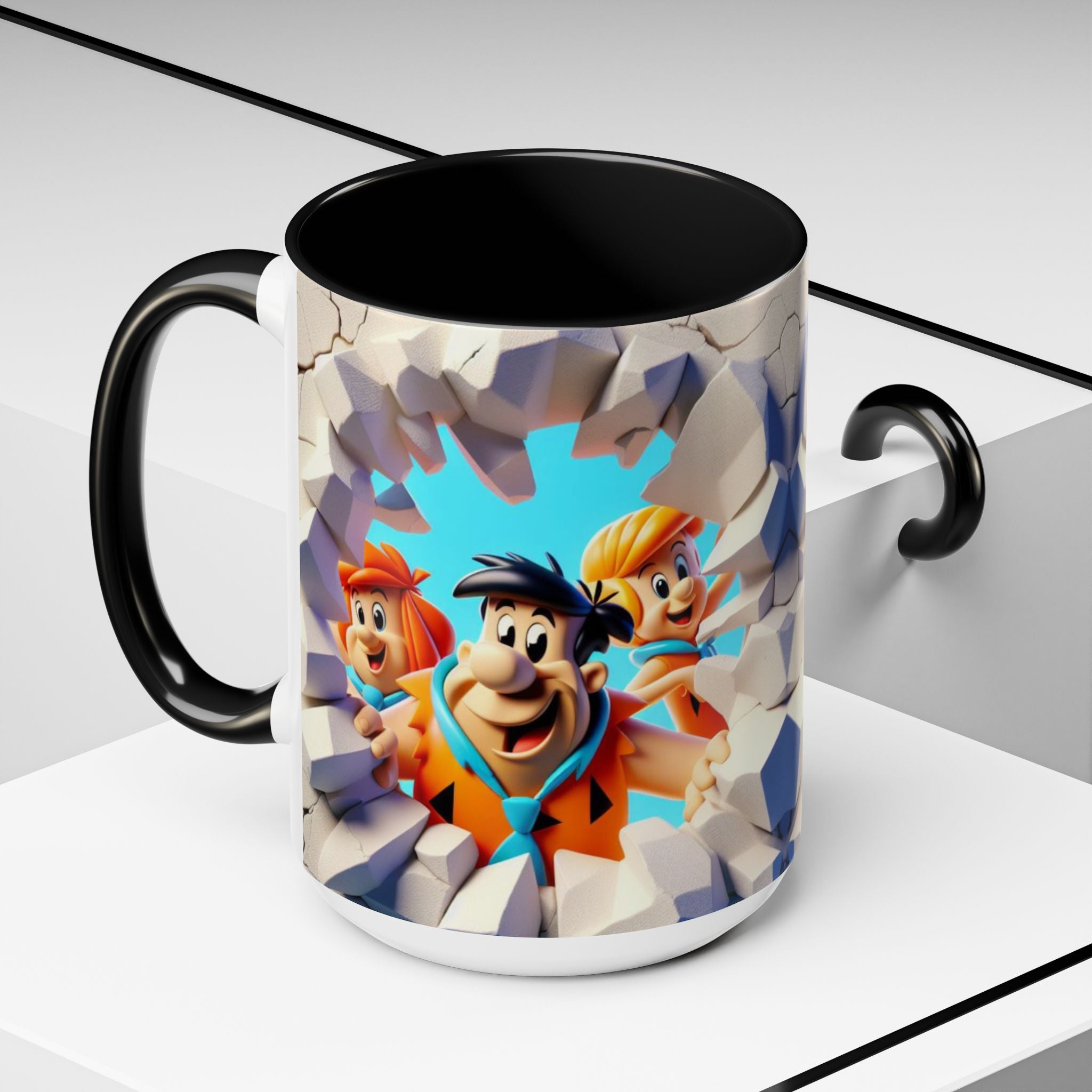 Flintstones "Break Through" Accent Coffee Mug — Retro Cartoon Stone Age Design (11/15 oz)
