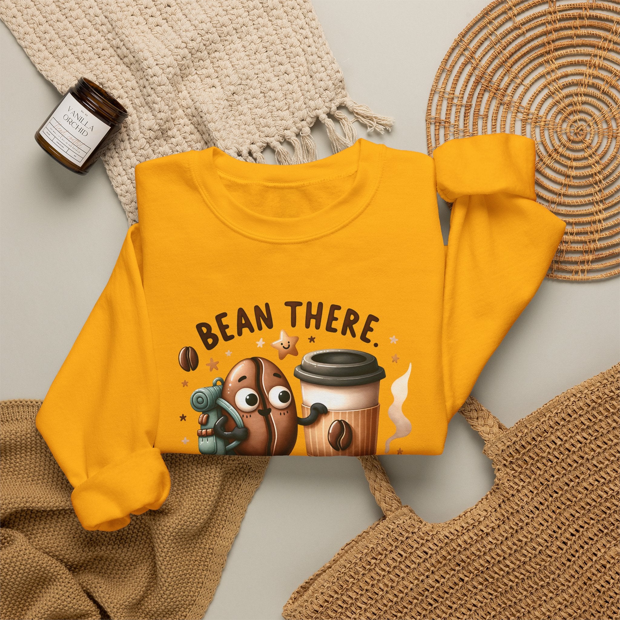 Coffee Crewneck Sweatshirt — “Bean There, Brewed That” Cute Coffee Bean Design