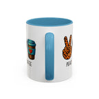 Peace • Love • Coffee Accent Mug — Leopard Peace Sign Coffee Lover Gift