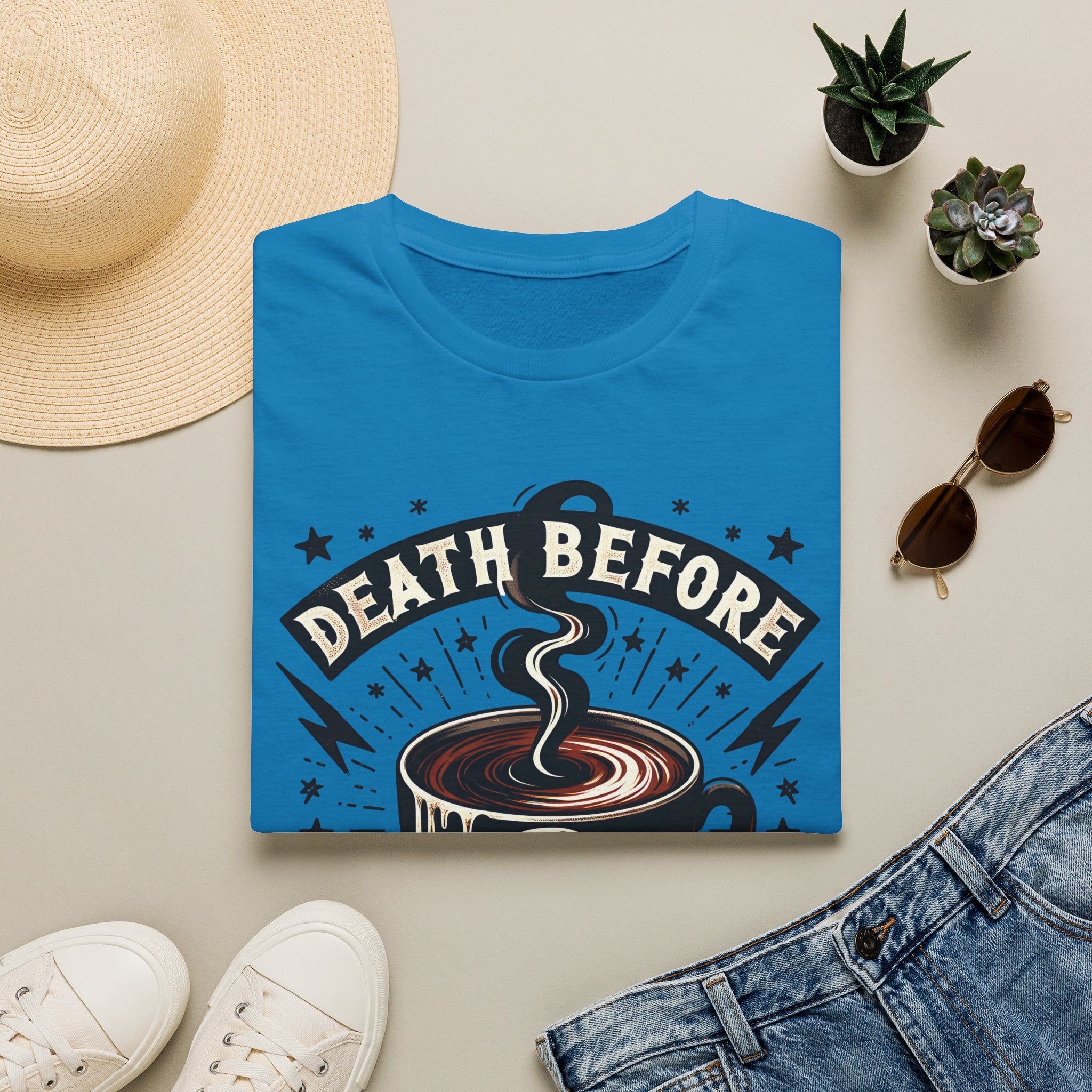 Death Before Decaf Coffee T-Shirt — Bold Skull Coffee Lover Tee