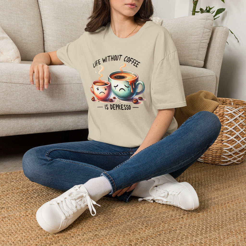Coffee T-Shirt — "Life Without Coffee is Depresso" Cute Sad Coffee Tee