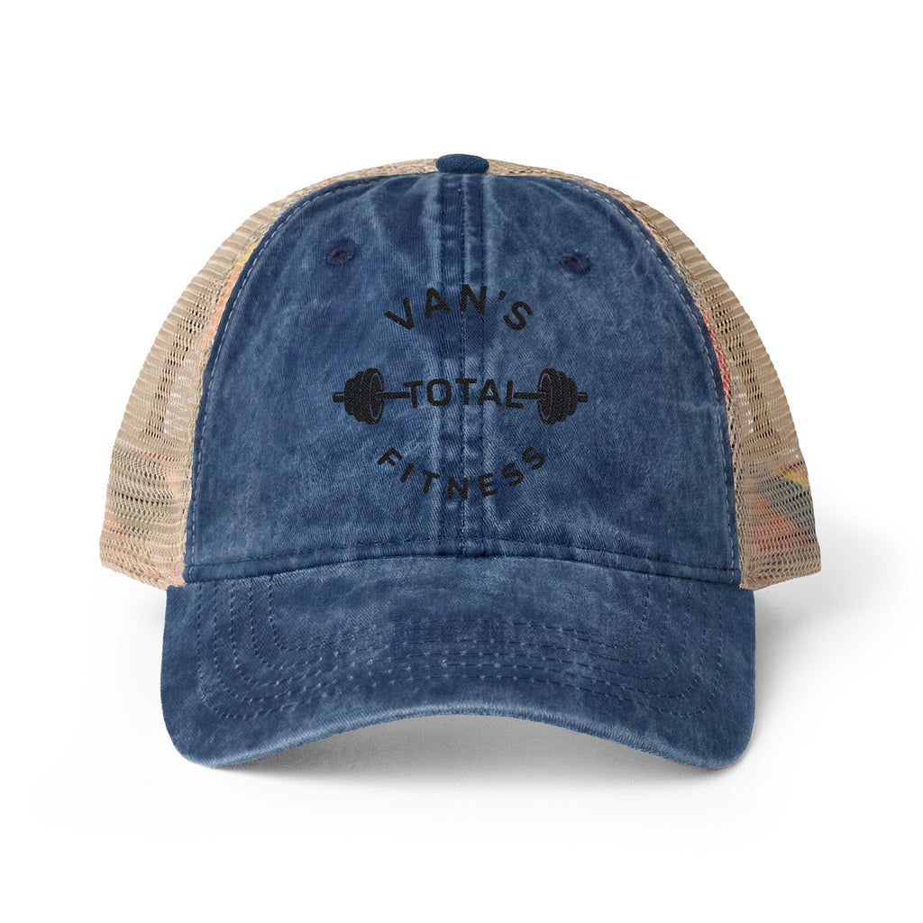 Embroidered "Van's Total Fitness" Barbell Washed Mesh-Ponytail Back Cap