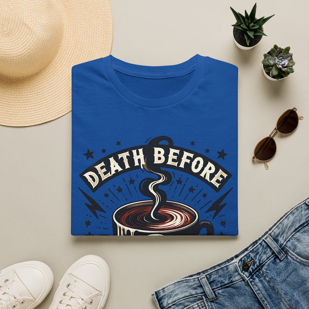 Death Before Decaf Coffee T-Shirt — Bold Skull Coffee Lover Tee