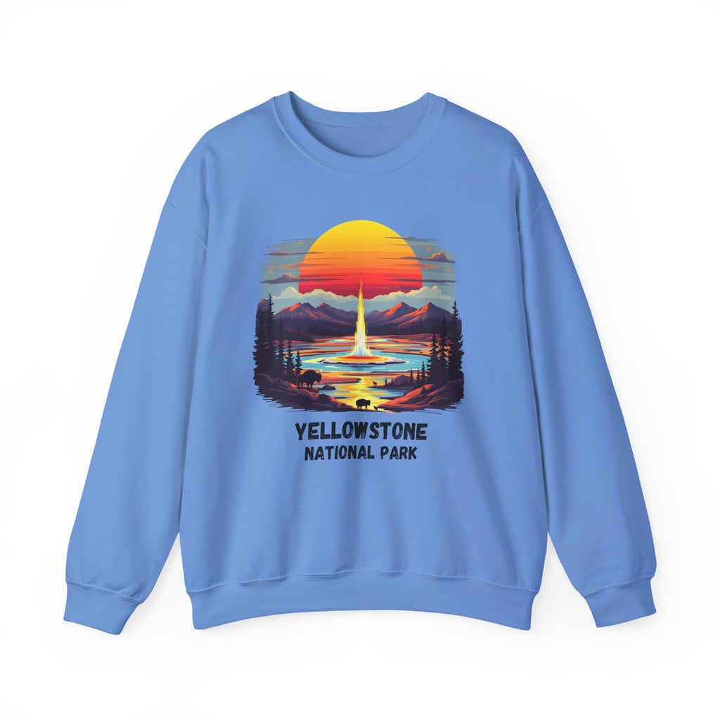 Yellowstone National Park Sweatshirt — Retro Sunset Geyser Crewneck