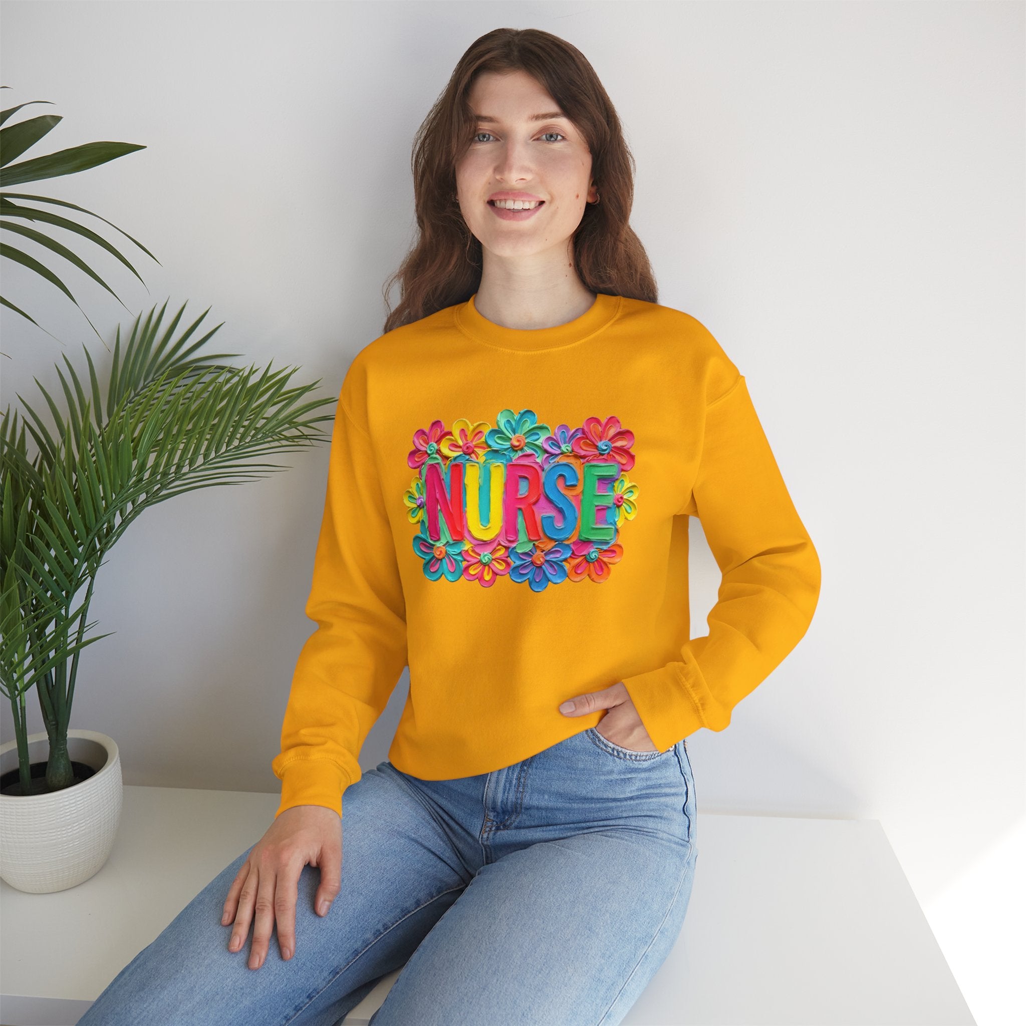 Nurse Floral Crewneck Sweatshirt — Colorful Flower Nursing Sweatshirt