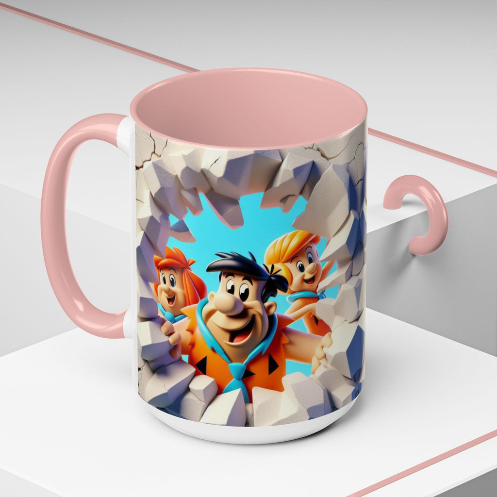 Flintstones "Break Through" Accent Coffee Mug — Retro Cartoon Stone Age Design (11/15 oz)