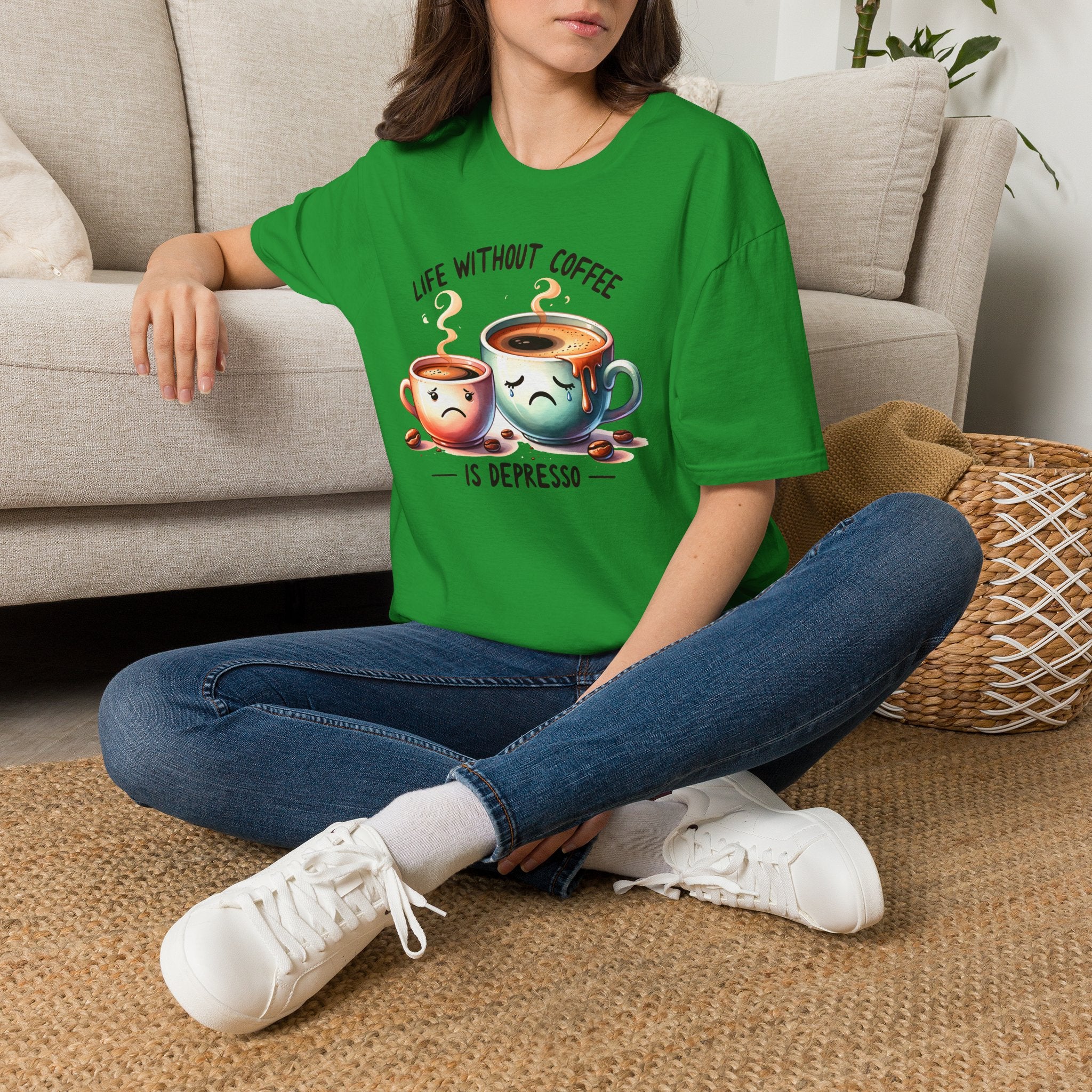 Coffee T-Shirt — "Life Without Coffee is Depresso" Cute Sad Coffee Tee