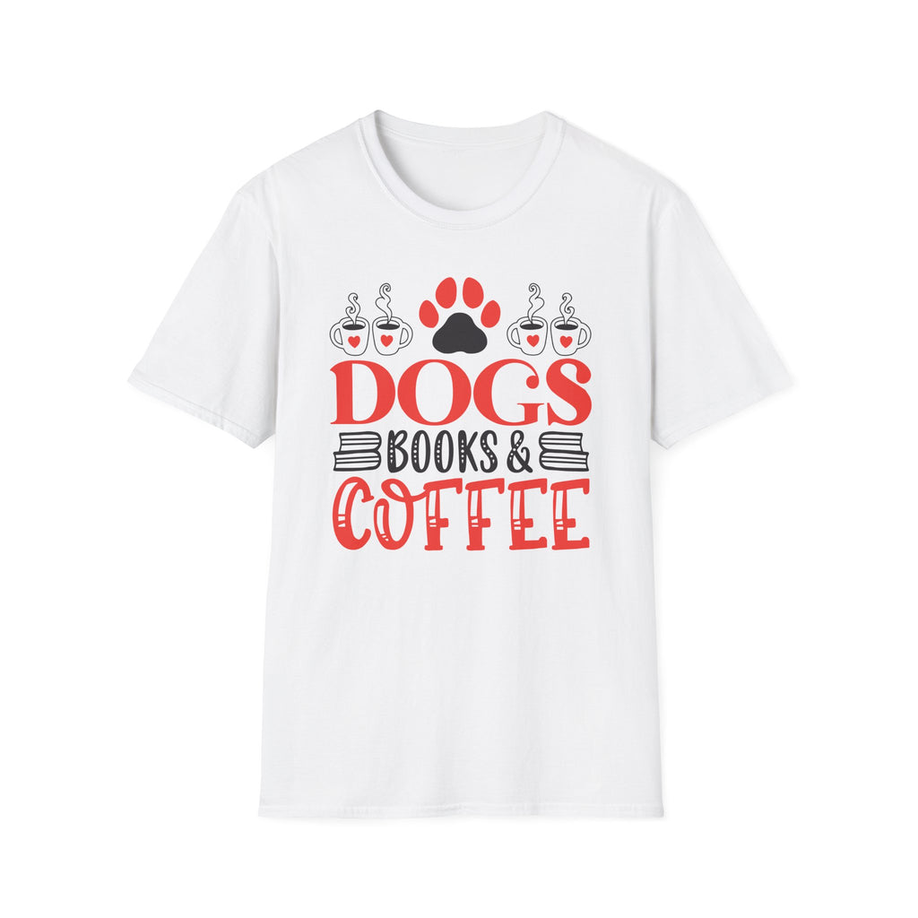 Dogs Books & Coffee T-Shirt (Red) — Dog Lover Reading & Coffee Tee