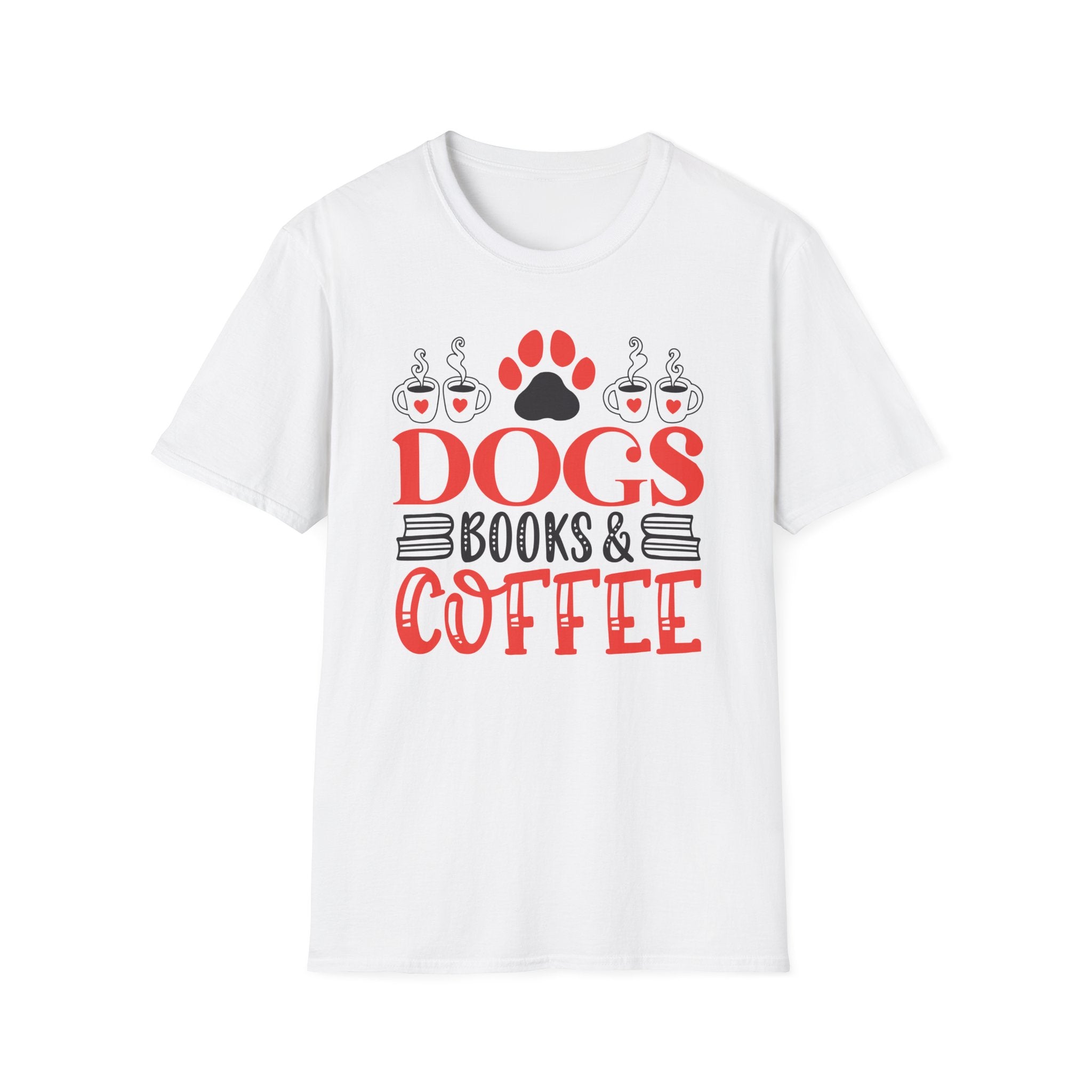 Dogs Books & Coffee T-Shirt (Red) — Dog Lover Reading & Coffee Tee