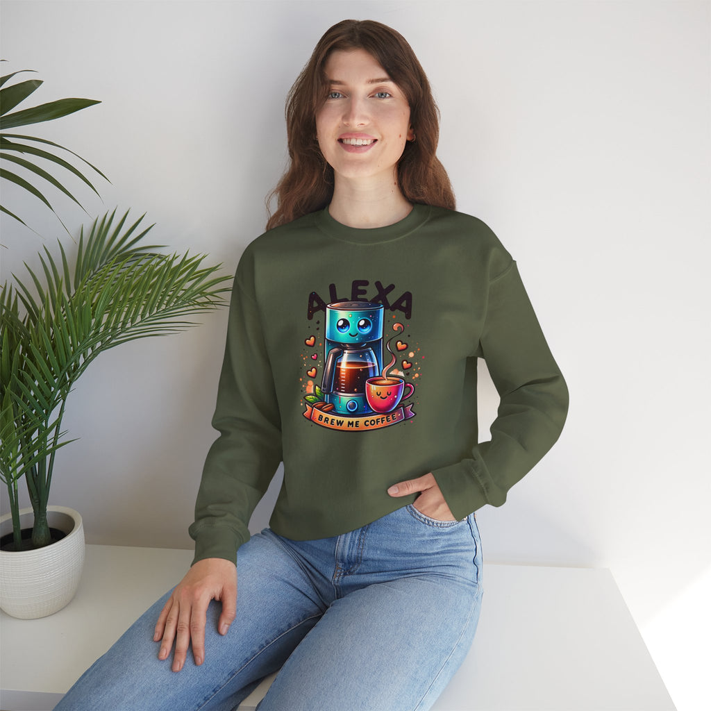 Alexa Coffee Robot Sweatshirt — 'Alexa Brew Me Coffee' Cozy Crewneck