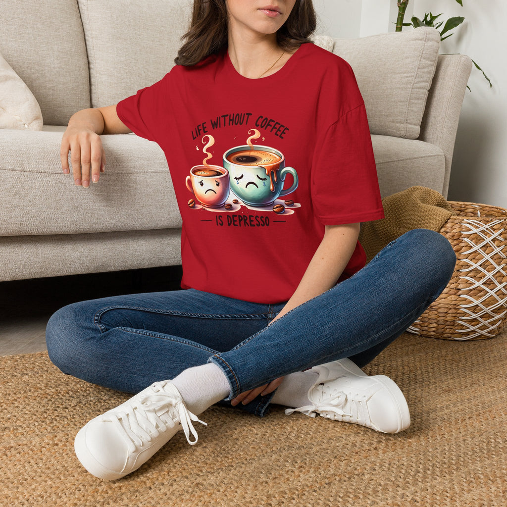 Coffee T-Shirt — "Life Without Coffee is Depresso" Cute Sad Coffee Tee