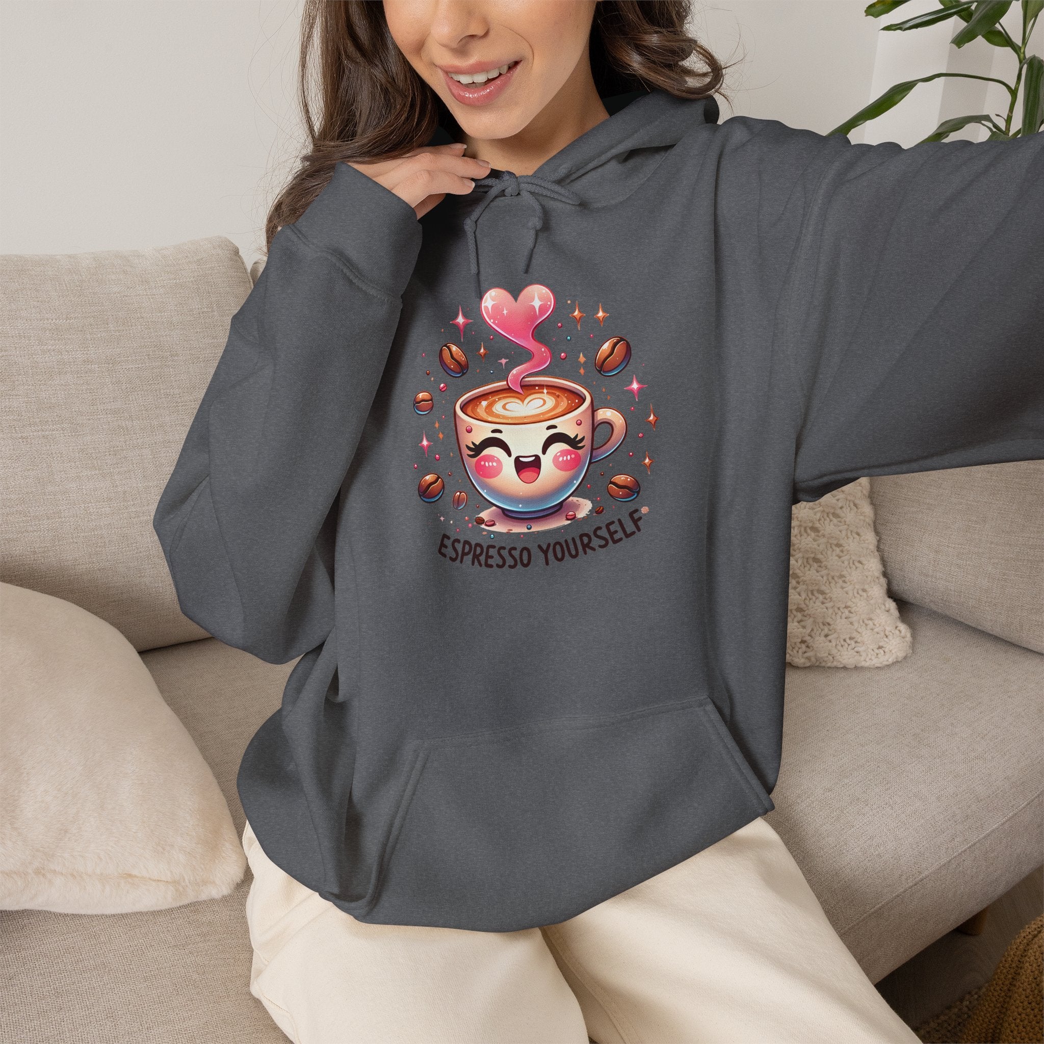 Espresso Yourself Hoodie - Cute Coffee Cup Graphic Hoodie for Coffee Lovers