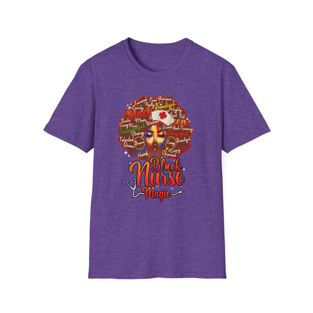 Black Nurse Magic T-Shirt — Nurse w/Brown Afro Illustration with Inspirational Words