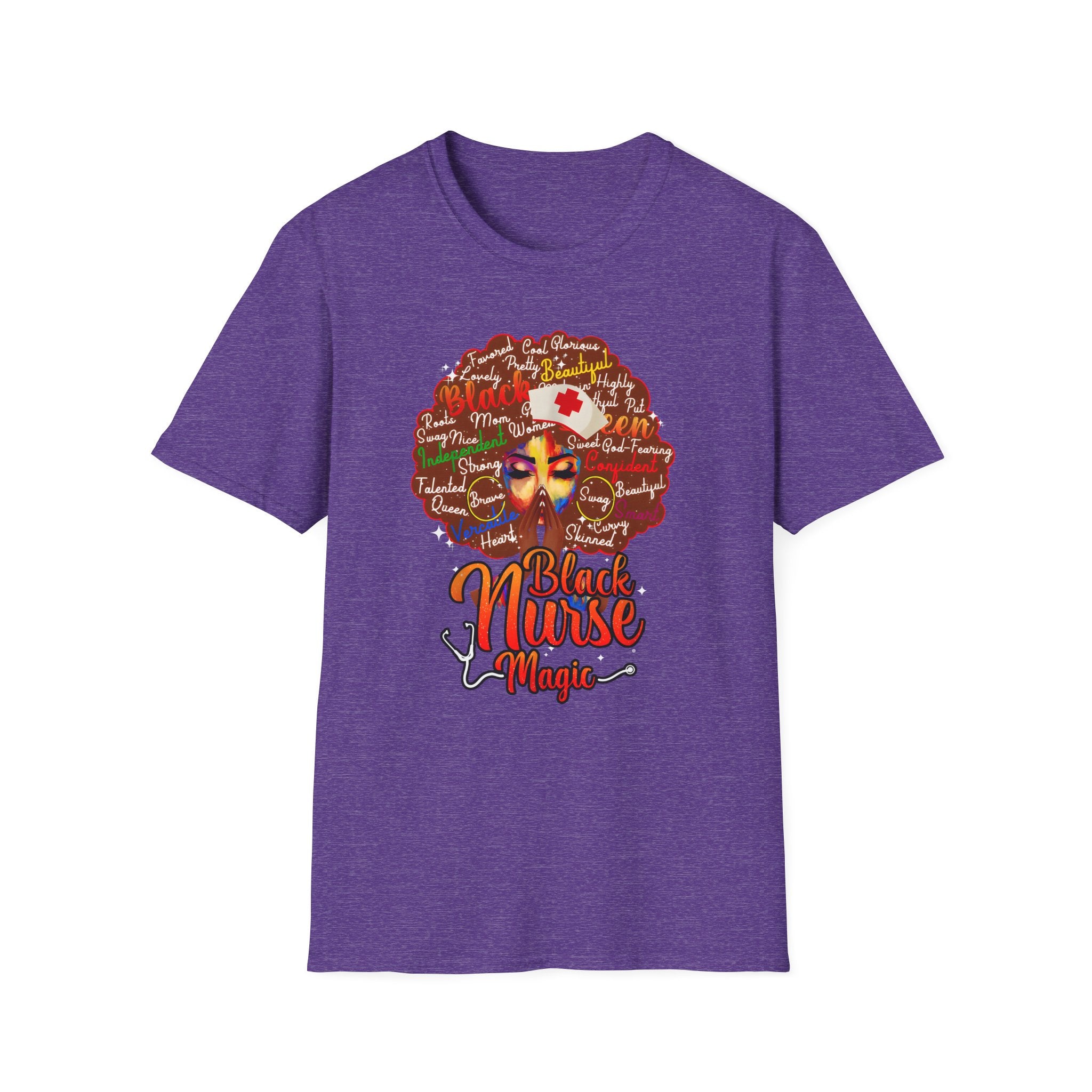 Black Nurse Magic T-Shirt — Nurse w/Brown Afro Illustration with Inspirational Words