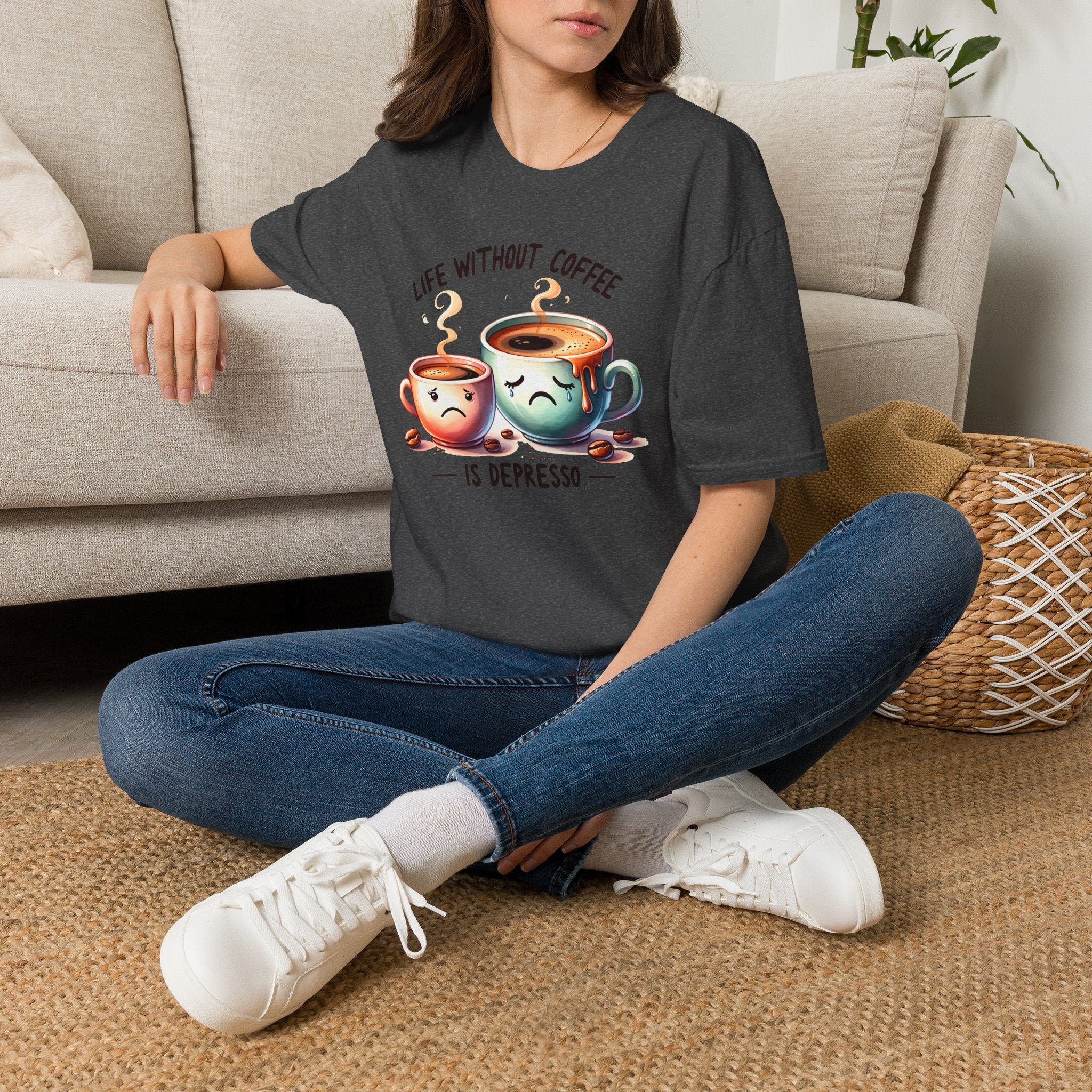 Coffee T-Shirt — "Life Without Coffee is Depresso" Cute Sad Coffee Tee