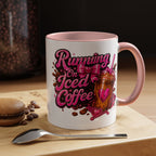 "Running on Iced Coffee" Pink Graphic Accent Mug (11/15oz) — Coffee Mug
