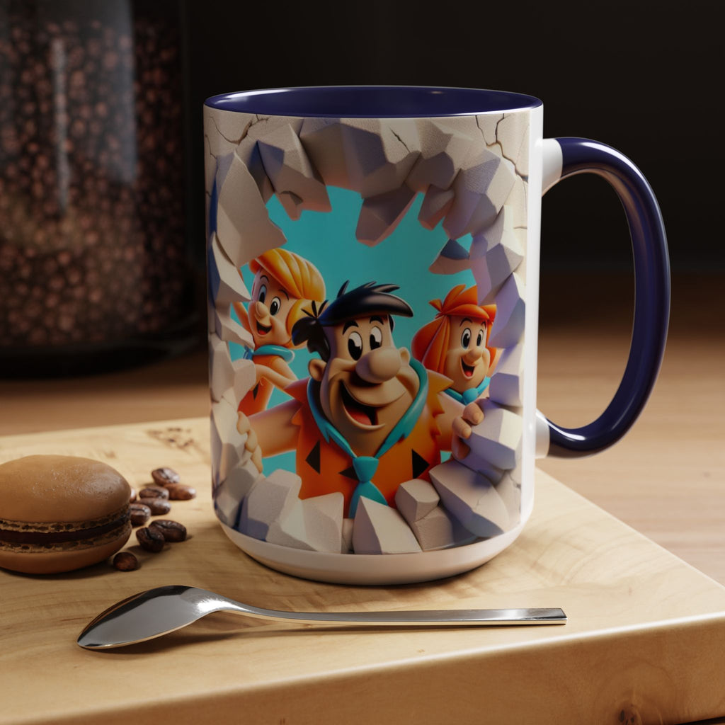Flintstones "Break Through" Accent Coffee Mug — Retro Cartoon Stone Age Design (11/15 oz)