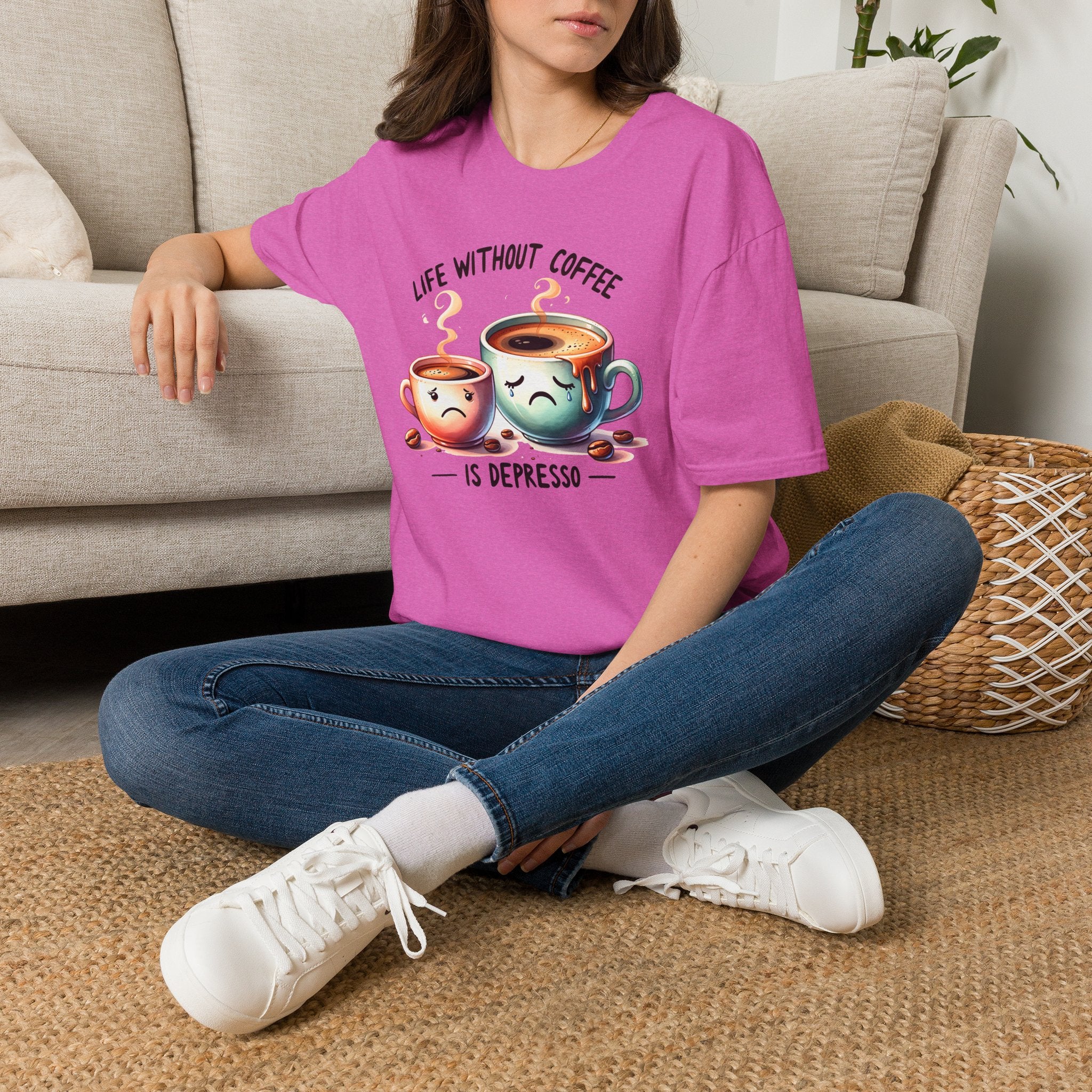 Coffee T-Shirt — "Life Without Coffee is Depresso" Cute Sad Coffee Tee