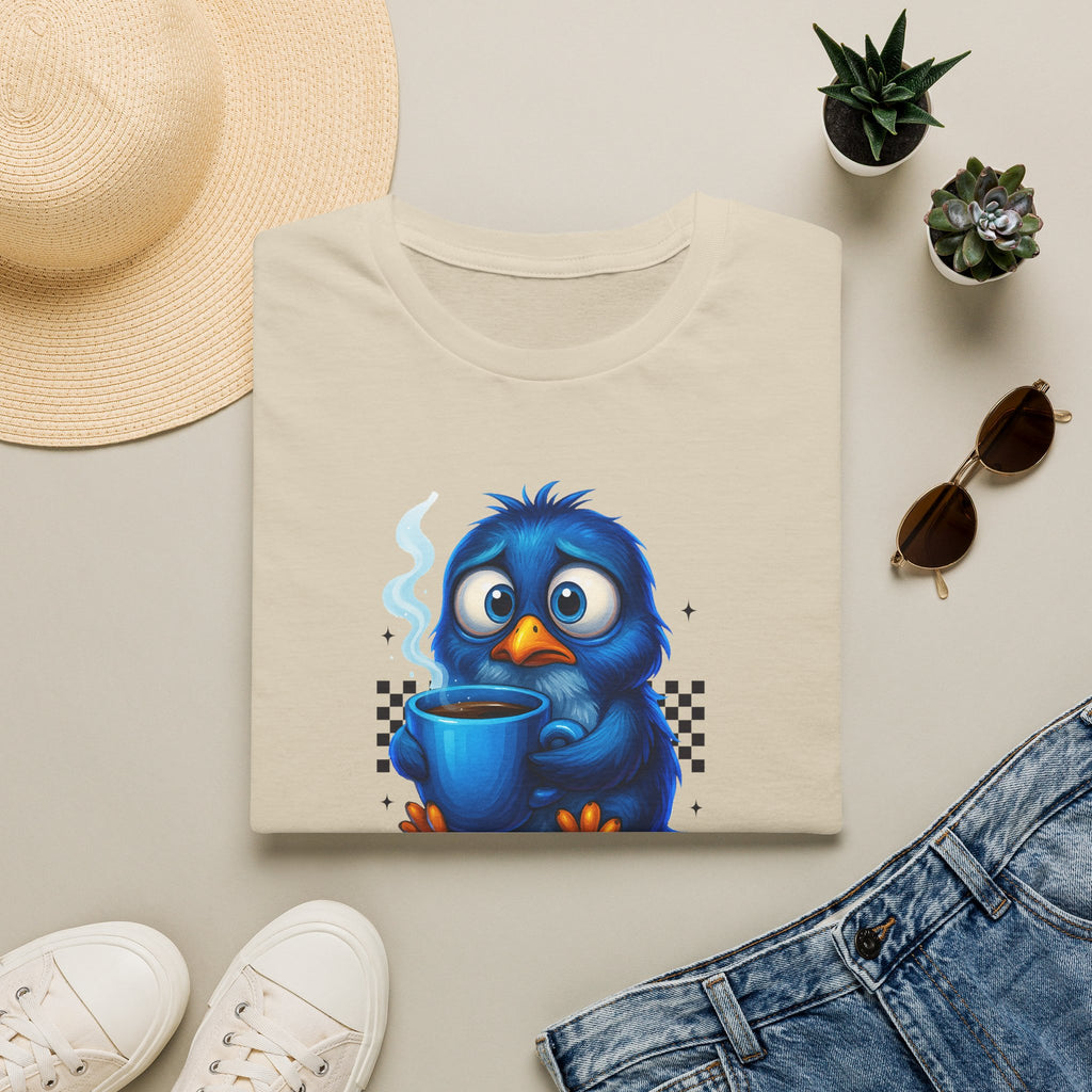Cute Blue Bird 'Coffee First Adult' Graphic Tee — T-Shirt