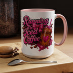 "Running on Iced Coffee" Pink Graphic Accent Mug (11/15oz) — Coffee Mug
