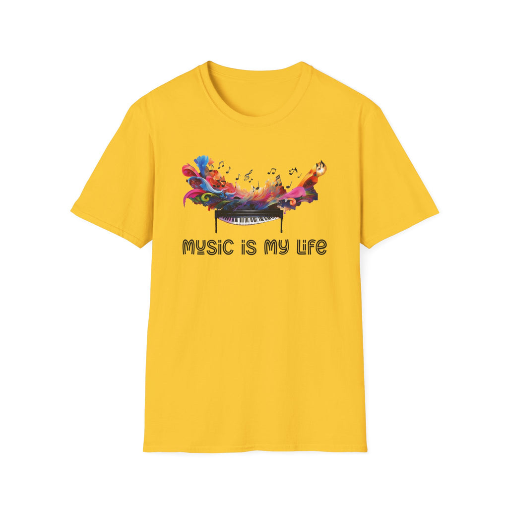 Music Is My Life T-Shirt — Colorful Piano Splash Graphic Tee
