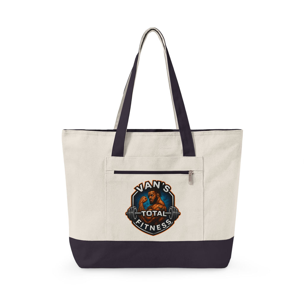 Fitness Logo Canvas Tote Bag — "Van's Total Fitness" Zippered Beach & Gym Tote