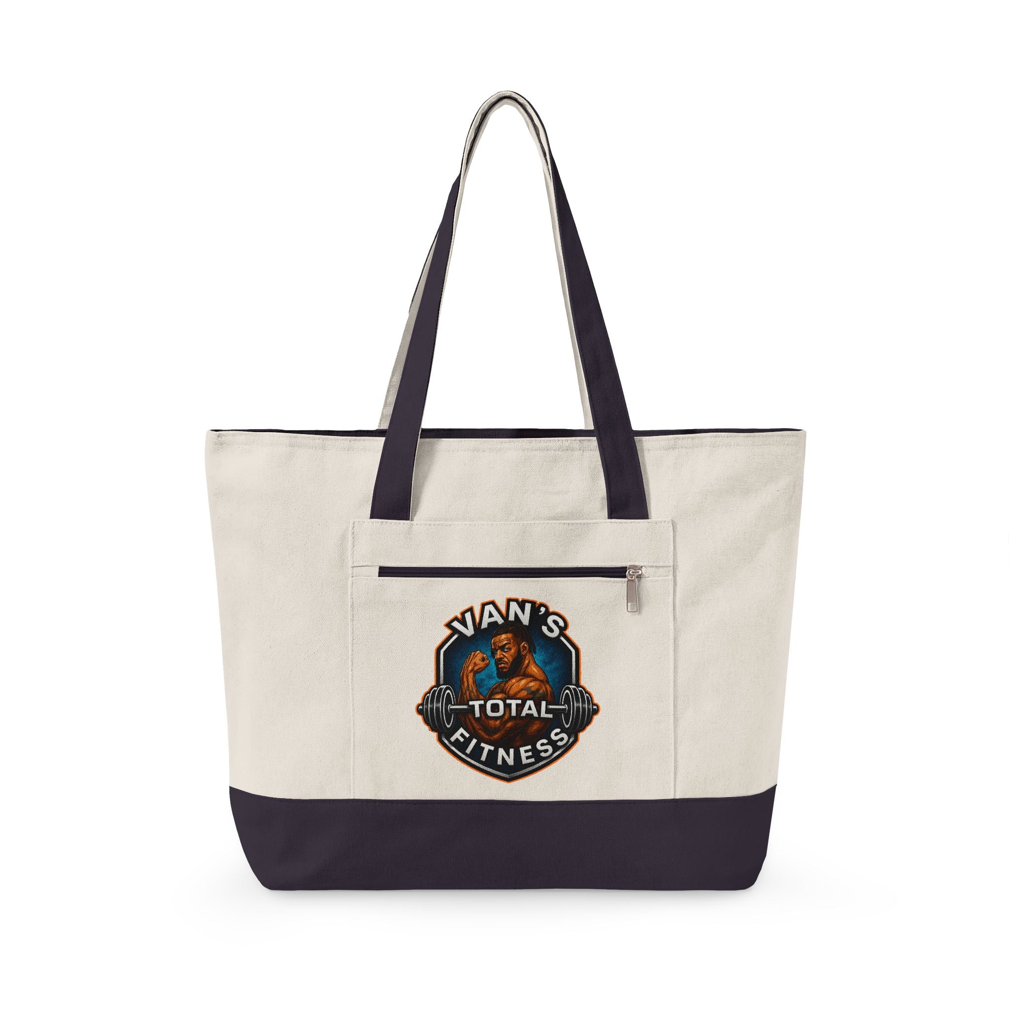 Fitness Logo Canvas Tote Bag — "Van's Total Fitness" Zippered Beach & Gym Tote