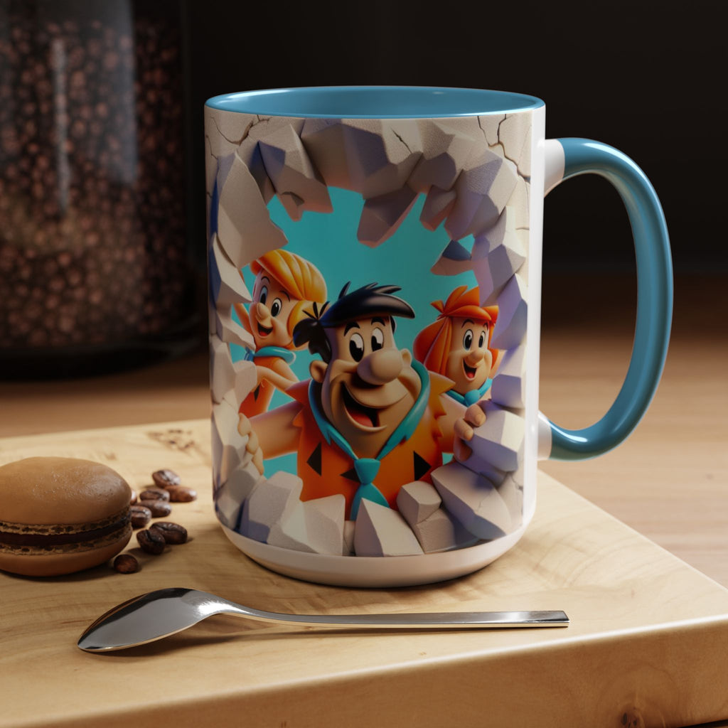 Flintstones "Break Through" Accent Coffee Mug — Retro Cartoon Stone Age Design (11/15 oz)