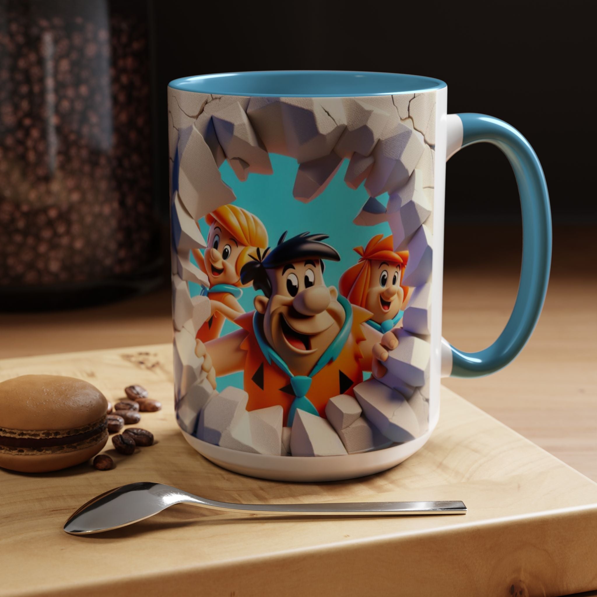 Flintstones "Break Through" Accent Coffee Mug — Retro Cartoon Stone Age Design (11/15 oz)