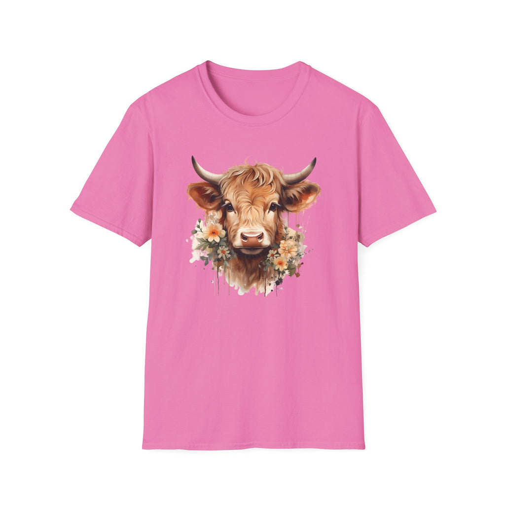 Cow Floral Tee — Cute Highland Cow Graphic T-Shirt