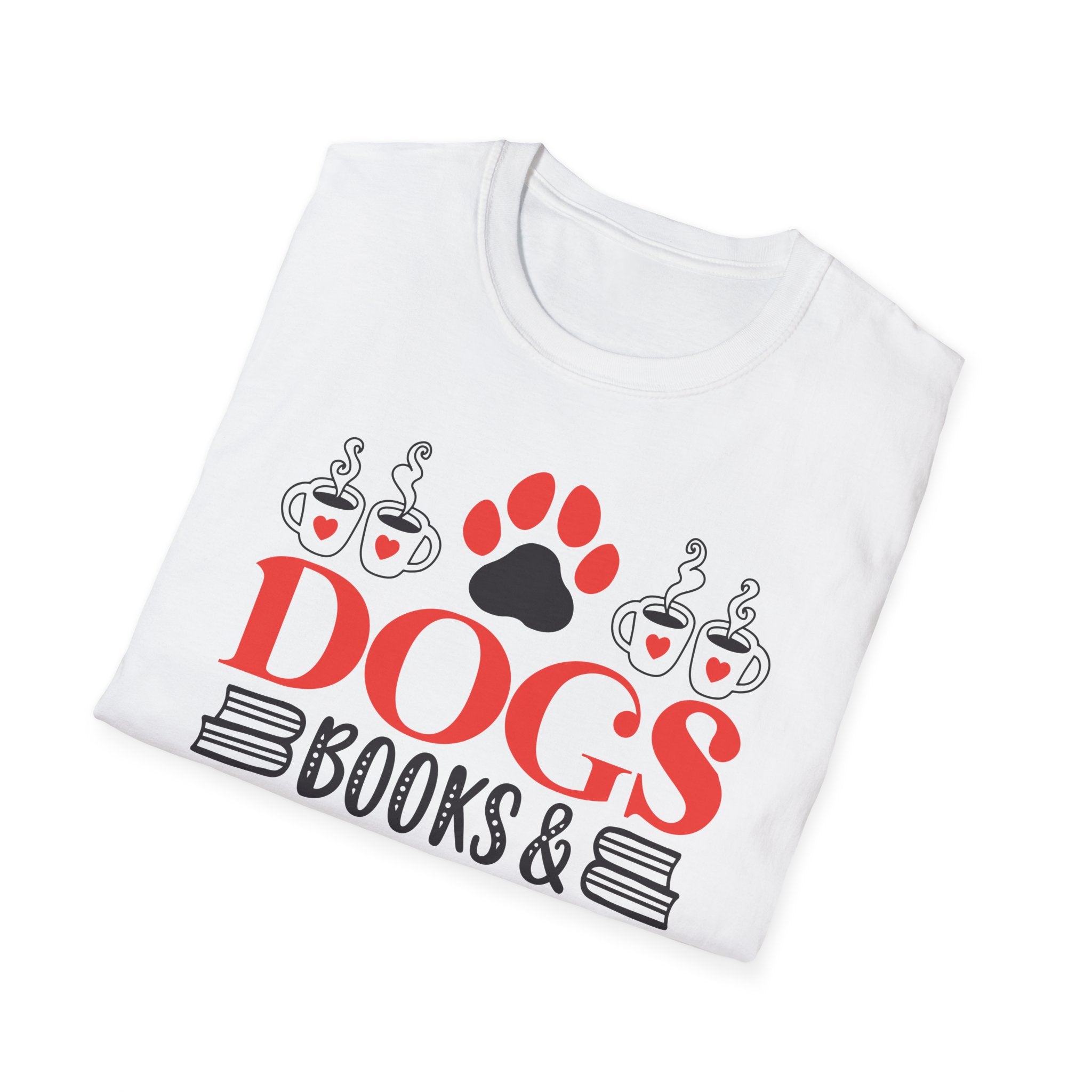 Dogs Books & Coffee T-Shirt (Red) — Dog Lover Reading & Coffee Tee