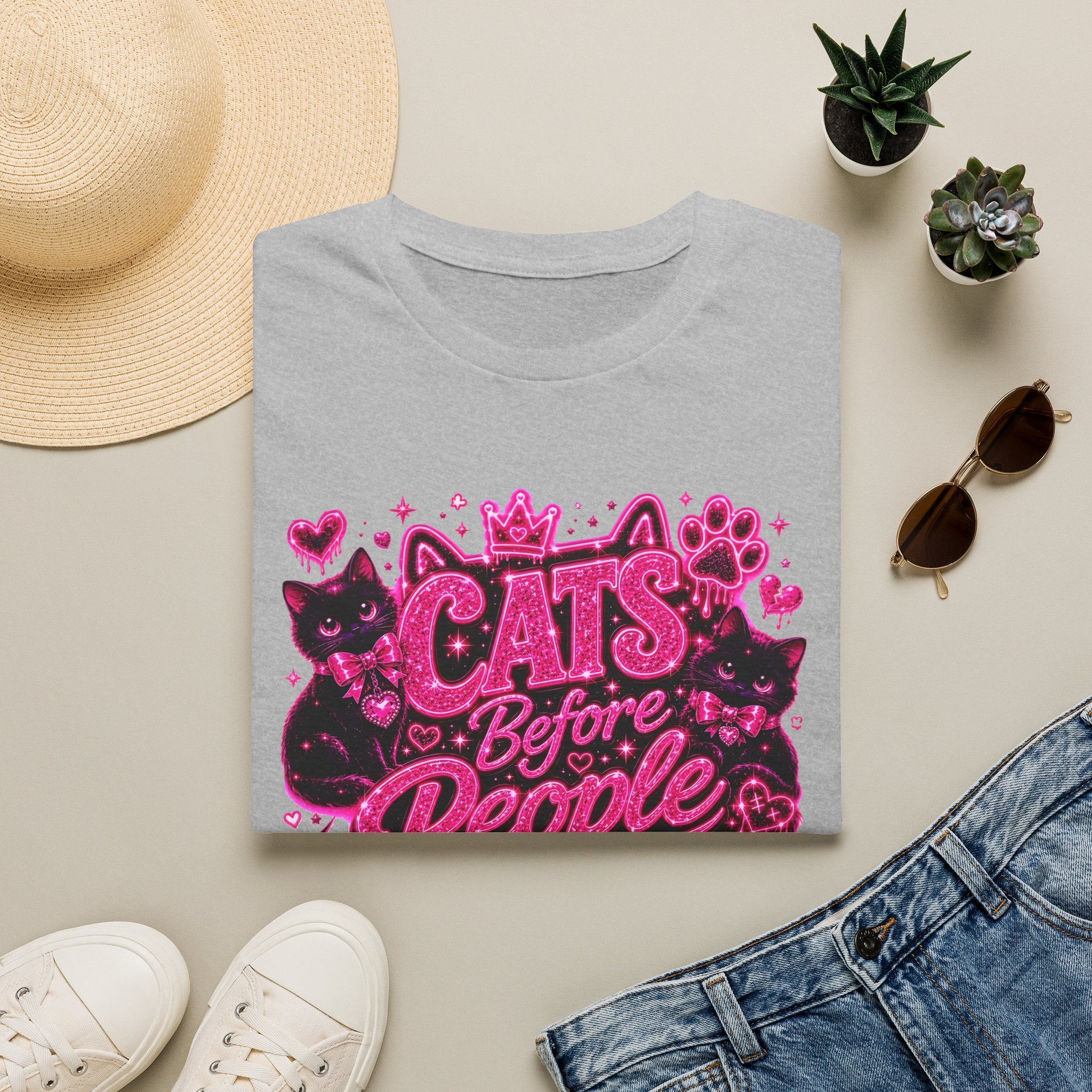 Cats Before People T-Shirt – Cute Pink Cat Graphic Tee