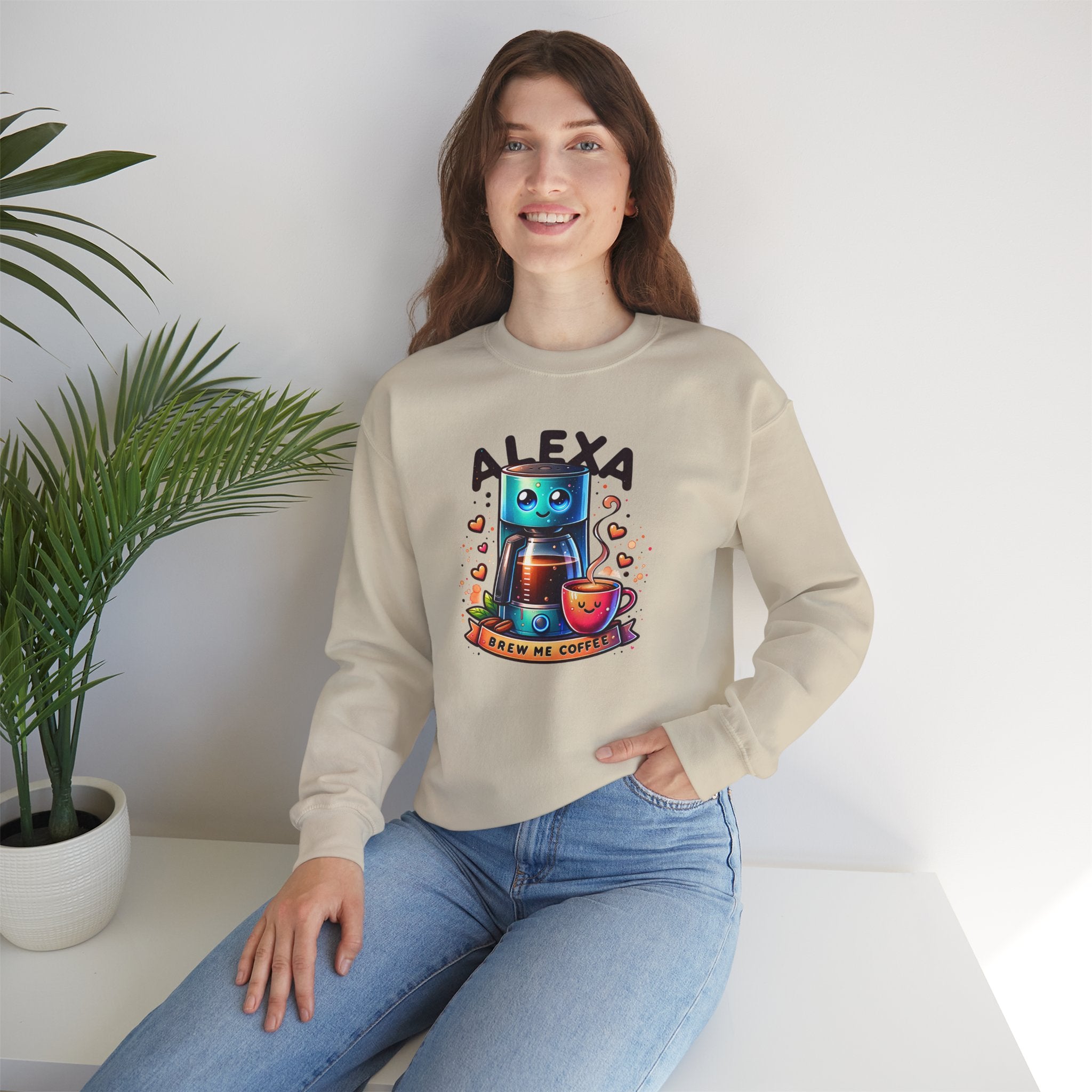 Alexa Coffee Robot Sweatshirt — 'Alexa Brew Me Coffee' Cozy Crewneck