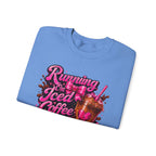 "Running On Iced Coffee" Graphic Cozy Coffee Lover — Pullover Crewneck Sweatshirt
