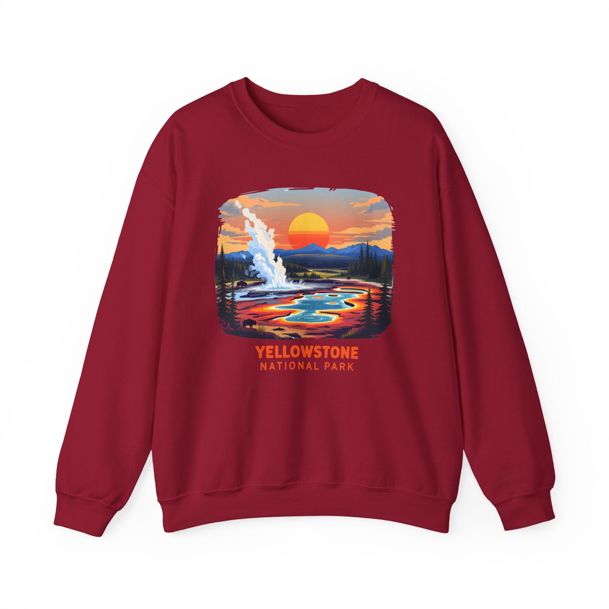Yellowstone National Park Sunset Geyser Graphic Sweatshirt