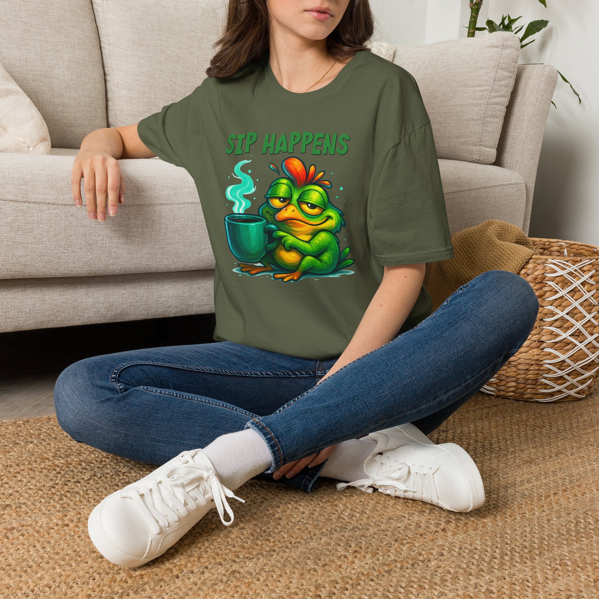 Sip Happens Frog T-Shirt — Funny Coffee Lover Tee