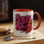 "Running on Iced Coffee" Pink Graphic Accent Mug (11/15oz) — Coffee Mug
