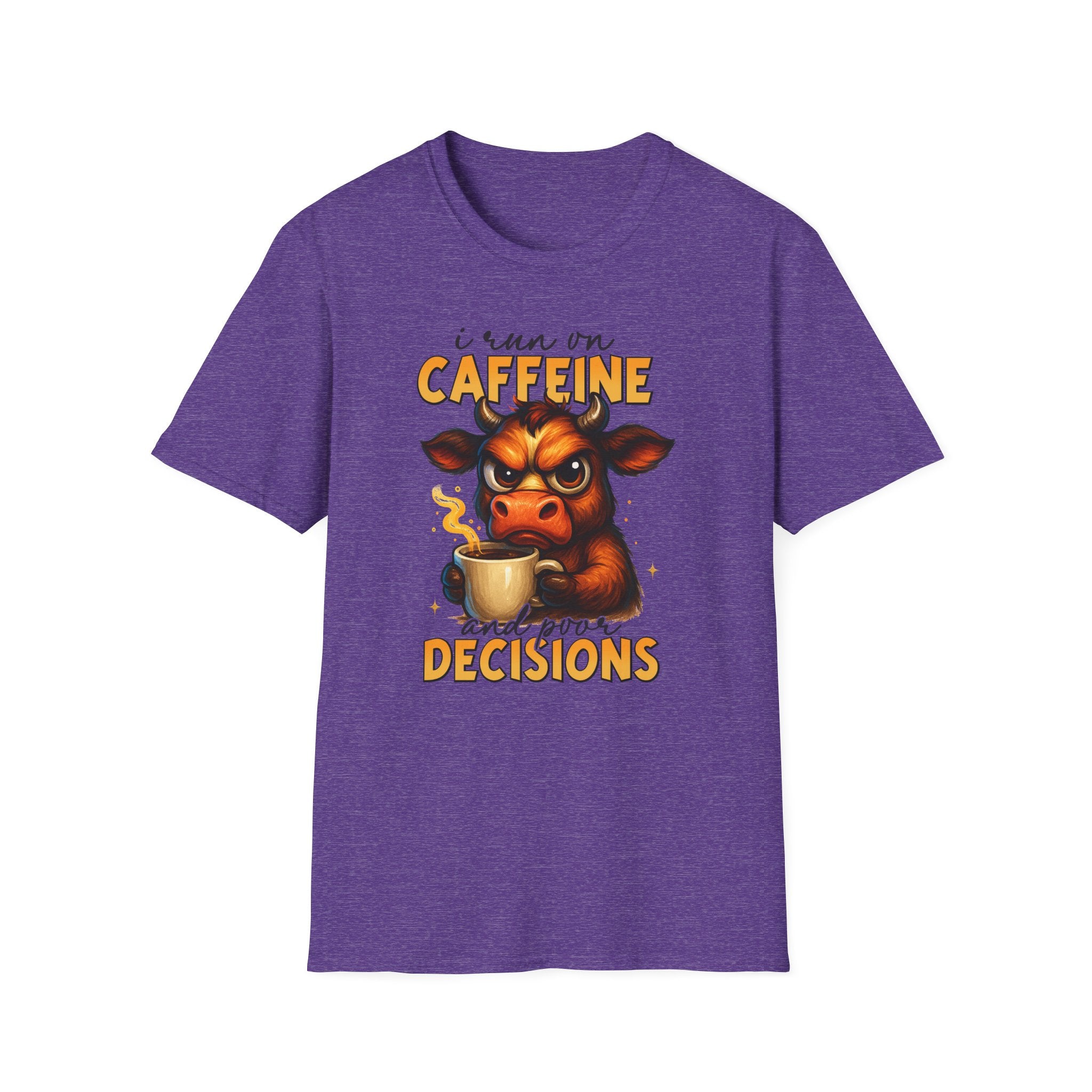"I Run on Caffeine & Bad Decisions" Coffee Lover Tee — Caffeine Cow T-Shirt