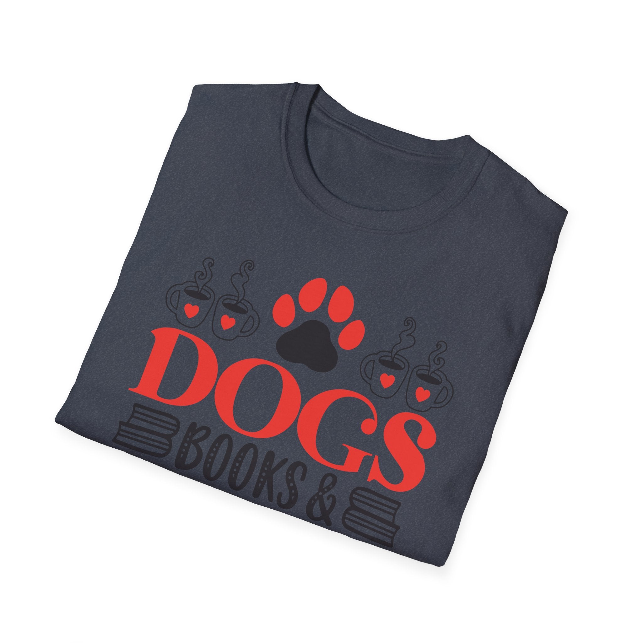 Dogs Books & Coffee T-Shirt (Red) — Dog Lover Reading & Coffee Tee