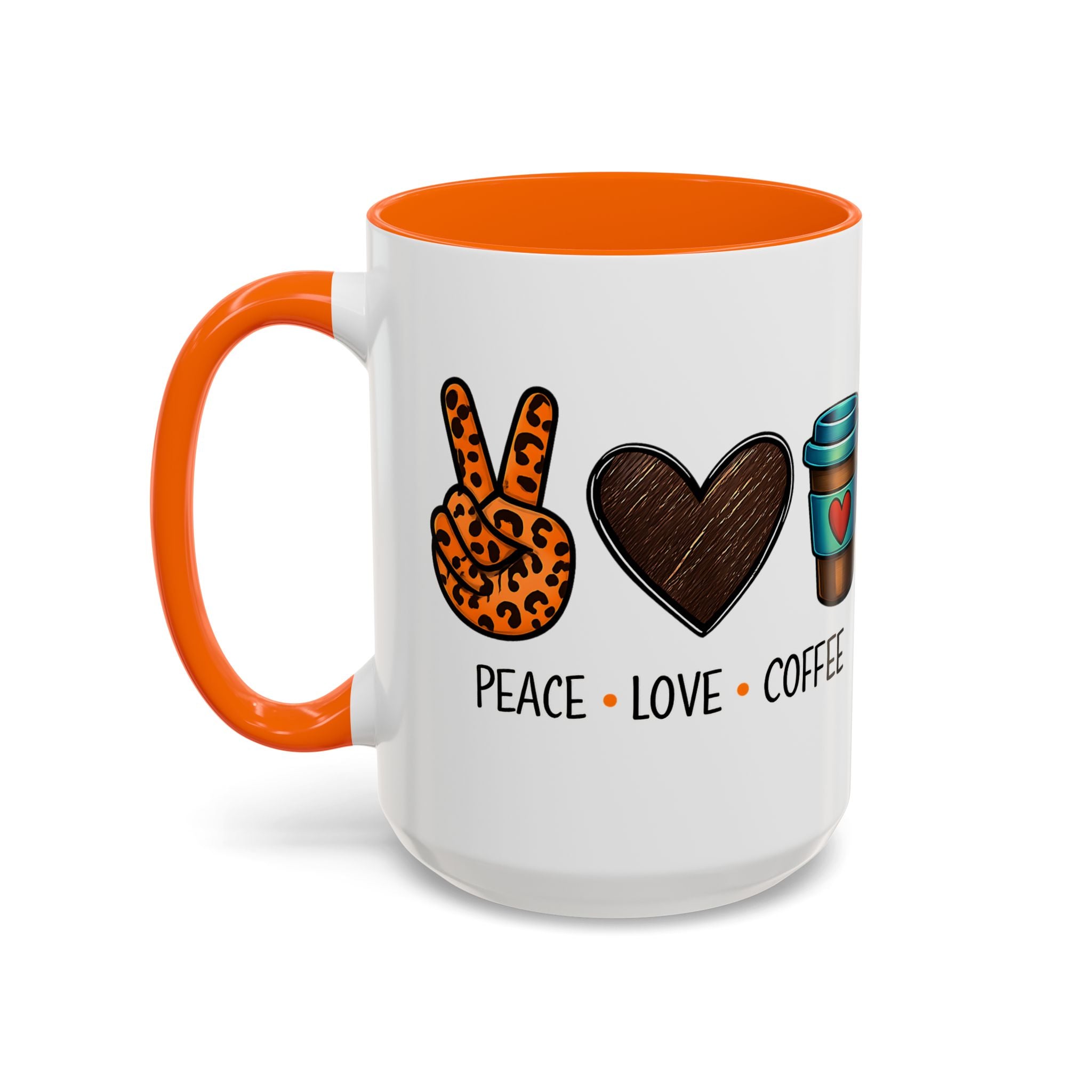 Peace • Love • Coffee Accent Mug — Leopard Peace Sign Coffee Lover Gift